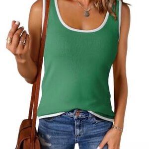 Dokotoo SZ M Tank Top Casual Sleeveless Scoop Neck Ribbed Knit Slim Fitted green